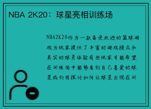 NBA 2K20：球星亮相训练场